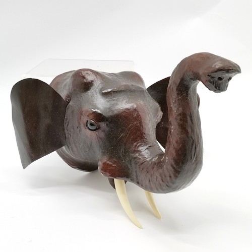 245 - Leather model of an elephants head with wall mounting - 32cm deep with no obvious damage