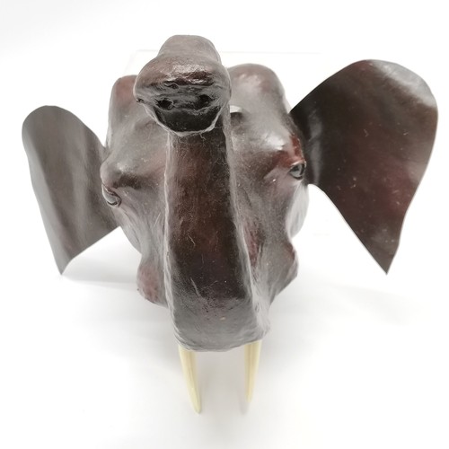 245 - Leather model of an elephants head with wall mounting - 32cm deep with no obvious damage