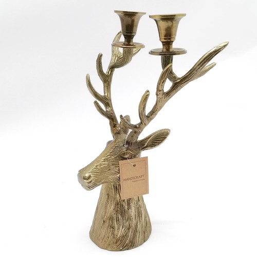 247 - As new original boxed Handicraft stags head candelabrum - 34cm high