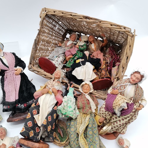 257 - Qty of Continental terracotta pedlar dolls etc in a basket ~ 3 a/f