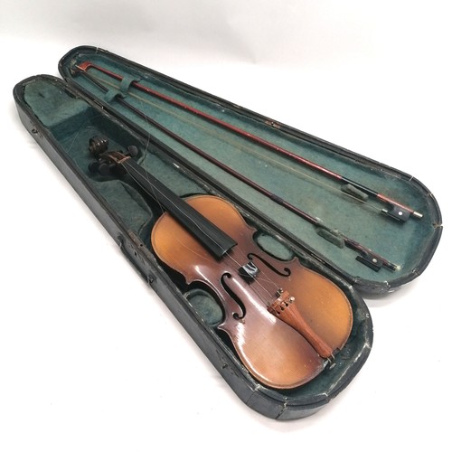 271 - Antique violin in original carry box with 2 bows - all a/f ~ case 78cm