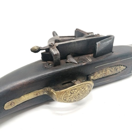 272 - Antique Turkish flintlock short rifle / carbide with silver inlay to barrel & stock - 73cm long with... 