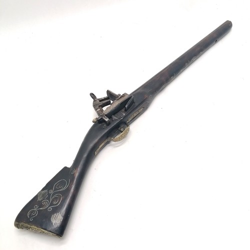 272 - Antique Turkish flintlock short rifle / carbide with silver inlay to barrel & stock - 73cm long with... 