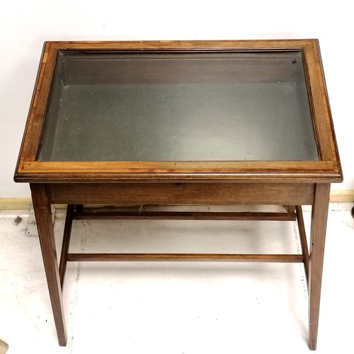 295 - Antique Edwardian mahogany bijouterie / display case with inlaid detail and double stretcher to base... 