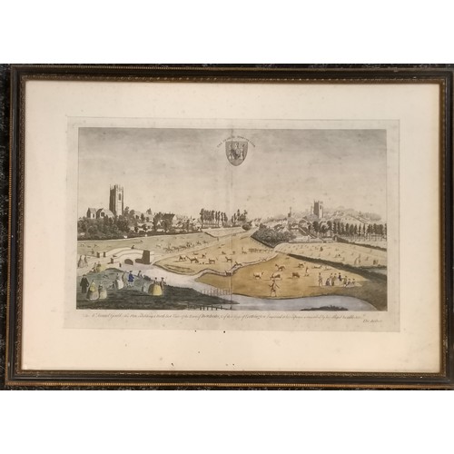 304 - 18th century engraving of Dorchester & Forthington (frame 42.5cm x 59cm) t/w framed oil painting of ... 