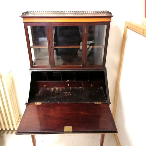 310 - Antique ladies mahogany bureau single door glazed cabinet with strung inlaid detail and inlaid detai... 