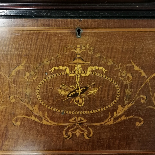 310 - Antique ladies mahogany bureau single door glazed cabinet with strung inlaid detail and inlaid detai... 