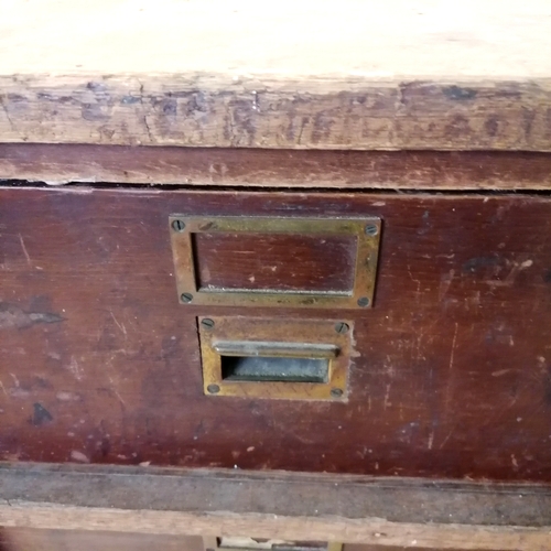 323 - Antique oak office cabinet with Wellington style locking mechanism (no key)- has some losses and wea... 