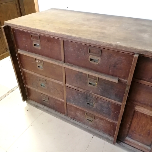 323 - Antique oak office cabinet with Wellington style locking mechanism (no key)- has some losses and wea... 