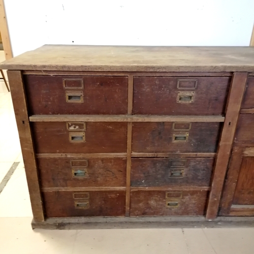 323 - Antique oak office cabinet with Wellington style locking mechanism (no key)- has some losses and wea... 