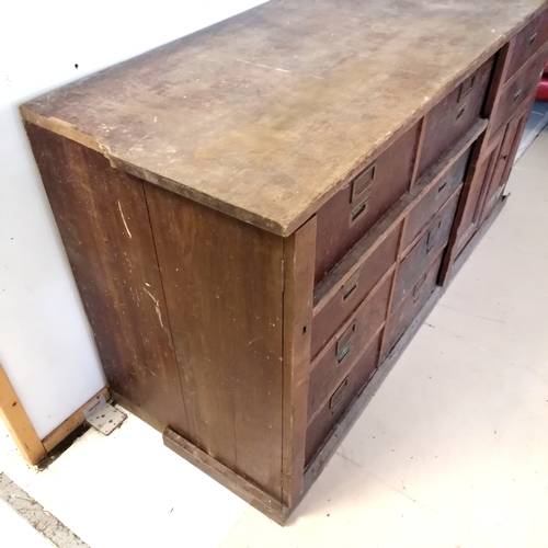 323 - Antique oak office cabinet with Wellington style locking mechanism (no key)- has some losses and wea... 