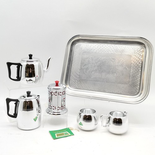 351 - Vintage Towerbrite Balmoral tea set comprising aluminium tray, tea caddy, teapot, coffee pot milk & ... 