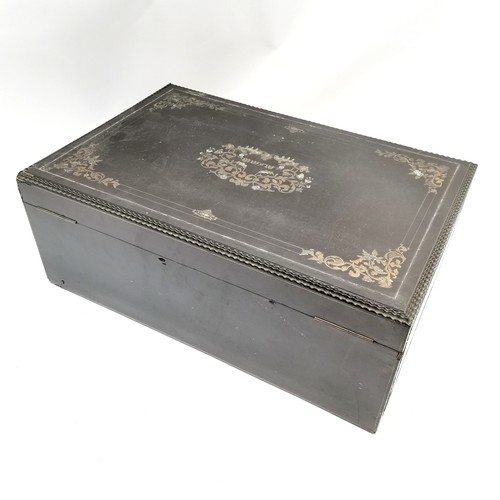 361 - Antique Continental large table box with fall front revealing 2 compartments with gilded metal fitti... 