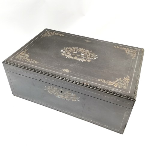 361 - Antique Continental large table box with fall front revealing 2 compartments with gilded metal fitti... 