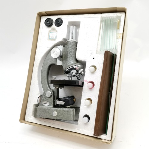 362 - Vintage boxed regent microscope with fittings - box 28.5cm x 22cm x 11cm