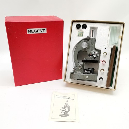 362 - Vintage boxed regent microscope with fittings - box 28.5cm x 22cm x 11cm