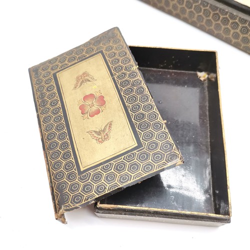 370 - Antique playing cards (2 missing) in an Oriental lacquer games box 29cm x 29cm x 7cm - all have some... 