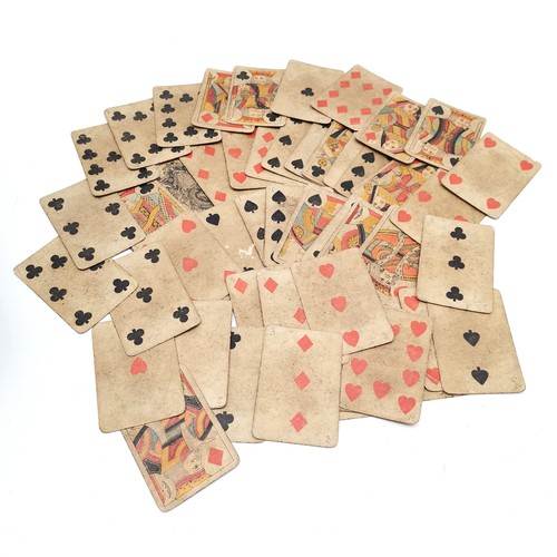 370 - Antique playing cards (2 missing) in an Oriental lacquer games box 29cm x 29cm x 7cm - all have some... 