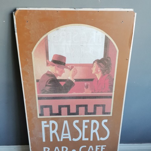 375 - Vintage aluminium 'Frasers bar cafe' advertising sign in the Art Deco taste - 124cm x 64cm ~ some we... 