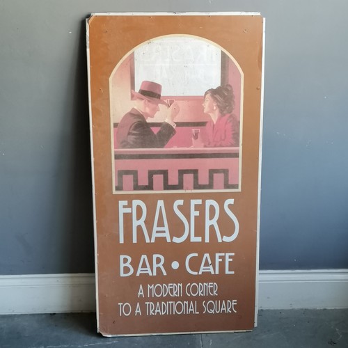 375 - Vintage aluminium 'Frasers bar cafe' advertising sign in the Art Deco taste - 124cm x 64cm ~ some we... 