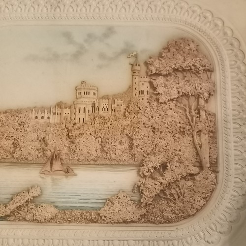 377 - Antique framed cork picture of Windsor castle from the river with boat and watercolour detail and em... 