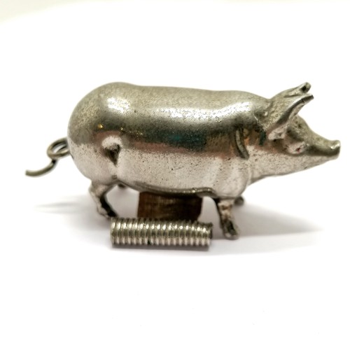 382 - Antique metal novelty pig tape measure with tail wind mechanism - 5cm long ~ tape a/f to end