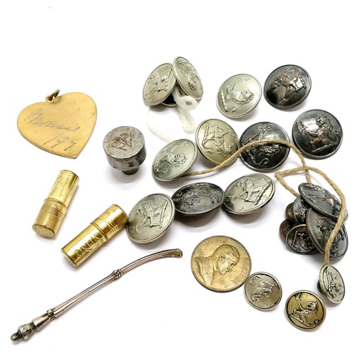 383 - Qty of livery buttons with lion holding halberd (largest 25mm diameter) t/w matching metal punch & L... 