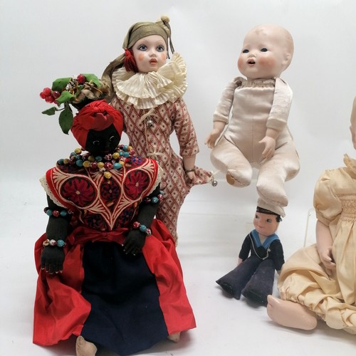 389 - 5 dolls ~ Creations past baby gloria, Prince William CRUK 1984 bisque headed (42cm), ethnic doll wit... 