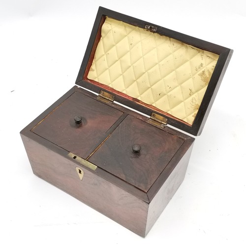 391 - Antique rosewood veneer tea caddy box with fitted interior (20cm x 12cm x 12.5cm high & with slight ... 