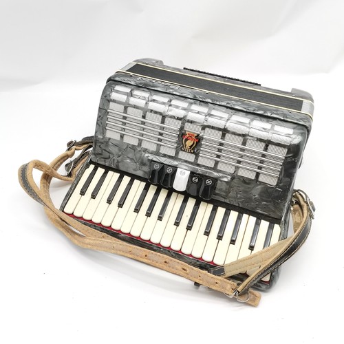 403 - Parrot accordion made in Tientsin (China) in original case (49cm x 49cm x 25cm deep) t/w some music ... 