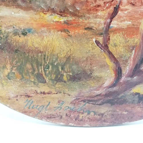 406 - Hugh Frahn original oil on circular panel painting of Australian scene - 15.2cm diameter