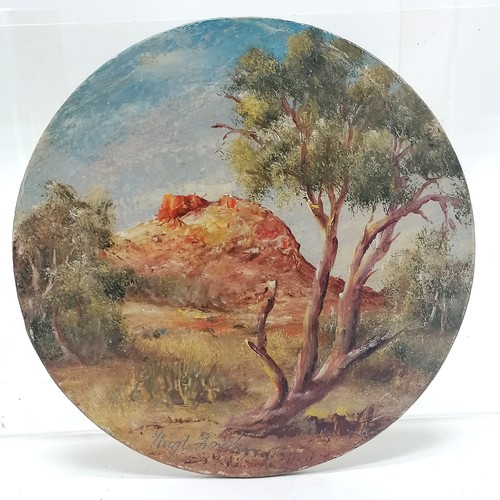 406 - Hugh Frahn original oil on circular panel painting of Australian scene - 15.2cm diameter