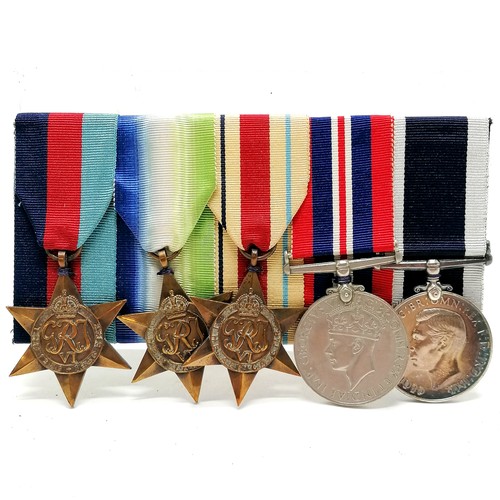 411 - WWII group of medals - 1939-45 star, Atlantic star, Africa star, War medal & (KGVI) Royal Naval long... 