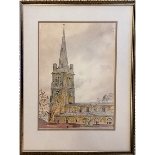 416 - Ralph Hartley (1926-88) original signed watercolour painting of St Peter and St Paul's church (Kette... 