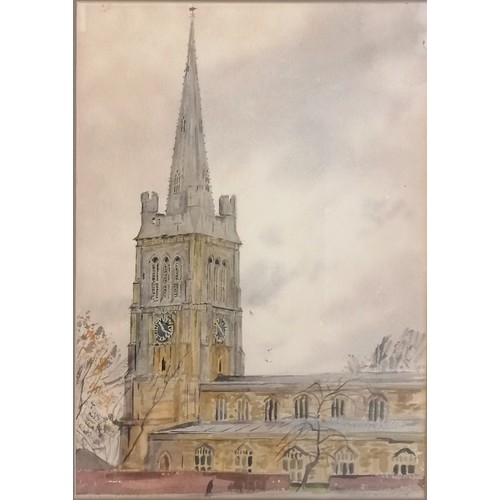 416 - Ralph Hartley (1926-88) original signed watercolour painting of St Peter and St Paul's church (Kette... 