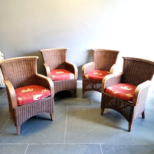 418 - Set of 4 Andy Thornton rattan armchairs with removable seat pads - in good used condition - 59cm lon... 