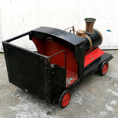 423 - Vintage original wooden steam train fairground ride with bronze funnel, bell etc 131cm long x 69cm w... 