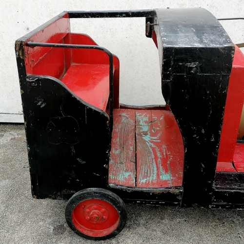 423 - Vintage original wooden steam train fairground ride with bronze funnel, bell etc 131cm long x 69cm w... 