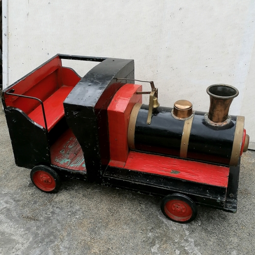 423 - Vintage original wooden steam train fairground ride with bronze funnel, bell etc 131cm long x 69cm w... 