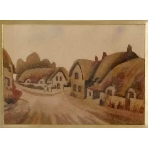 431 - Alum bay sand picture of The old village, Shanklin - frame 22cm x 27cm