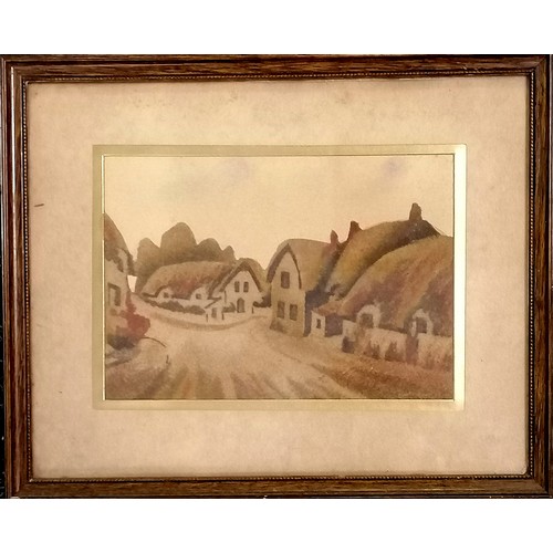 431 - Alum bay sand picture of The old village, Shanklin - frame 22cm x 27cm