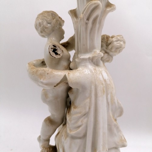 435 - Antique Meissen Rococo style blanc de chine pair of figural candelabra - 51.5cm high ~ has some obvi... 