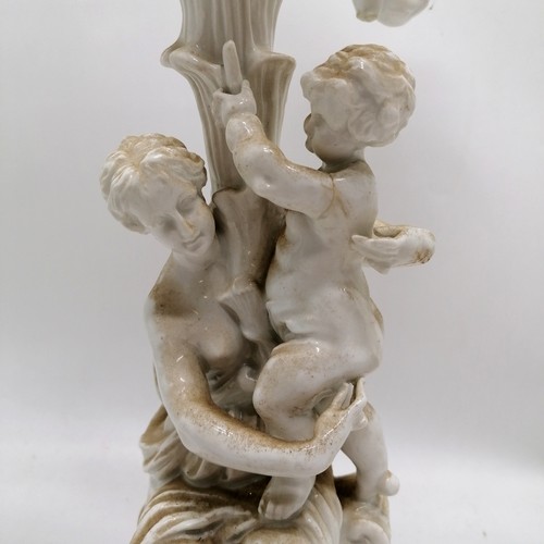 435 - Antique Meissen Rococo style blanc de chine pair of figural candelabra - 51.5cm high ~ has some obvi... 