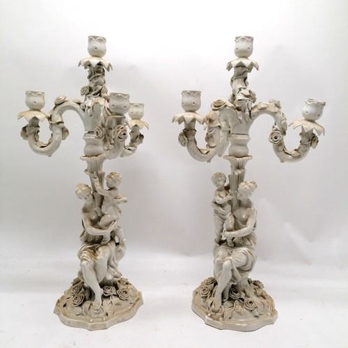 435 - Antique Meissen Rococo style blanc de chine pair of figural candelabra - 51.5cm high ~ has some obvi... 