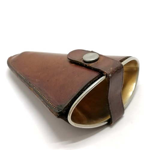 457 - Unusual silver plated funnel with gilded interior in original fitted tan leather case - 7.5cm long w... 