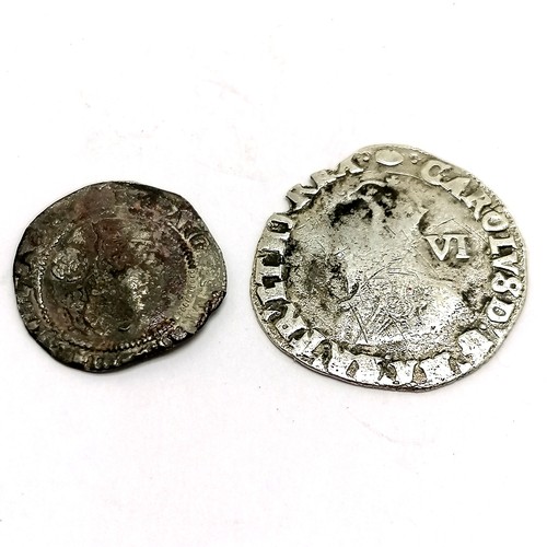 474 - Charles I 6d coin + another hammered coin