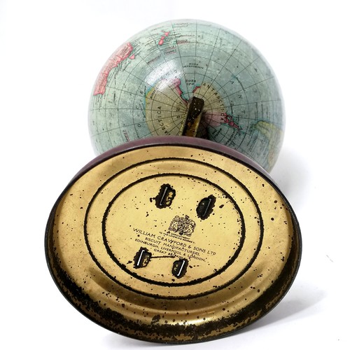 360 - 1930's William Crawford & Sons LTD biscuit tin as a globe 21cm high - in good used condition