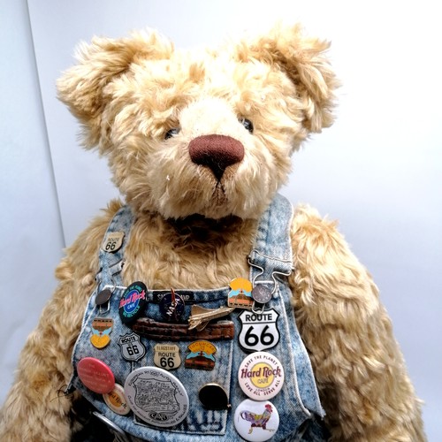 1 - Large jointed teddy bear (in a seated position) by Janet Clark (numbered #1/1) with a Hard Rock cafe... 