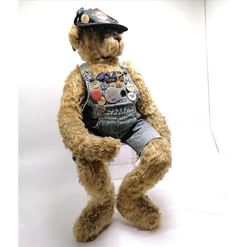 1 - Large jointed teddy bear (in a seated position) by Janet Clark (numbered #1/1) with a Hard Rock cafe... 