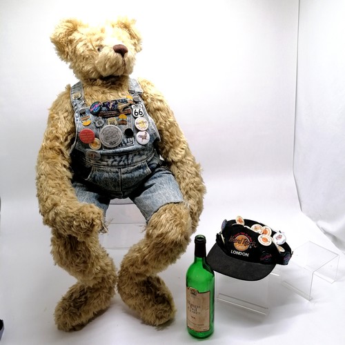 1 - Large jointed teddy bear (in a seated position) by Janet Clark (numbered #1/1) with a Hard Rock cafe... 